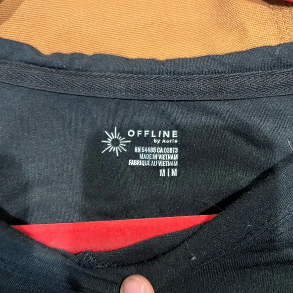 Aerie Black Long Sleeve Tie Front Crop Blouse - Picture 4 of 4